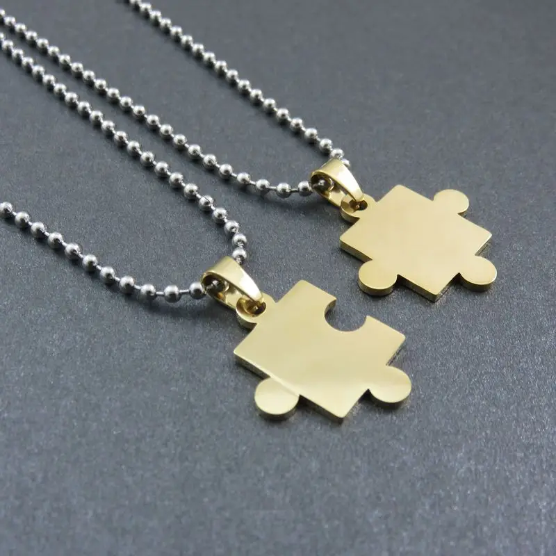 With 50cm Chain 10 шт. две половинки Любовь Сердце собака метки, нержавеющая сталь головоломка ожерелье кулон, мода DIY логотип ювелирные изделия - Окраска металла: With 50cm Chain