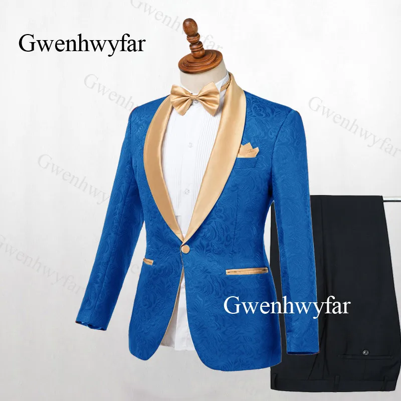 Gwenhwyfar жаккард Королевский синий сценическая одежда для мужчин костюм набор