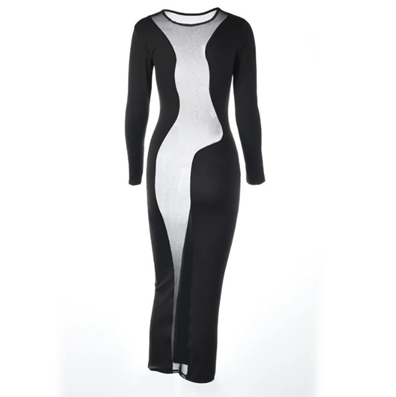Женское черное Сетчатое Клубное длинное платье сексуальное прозрачное нижнее