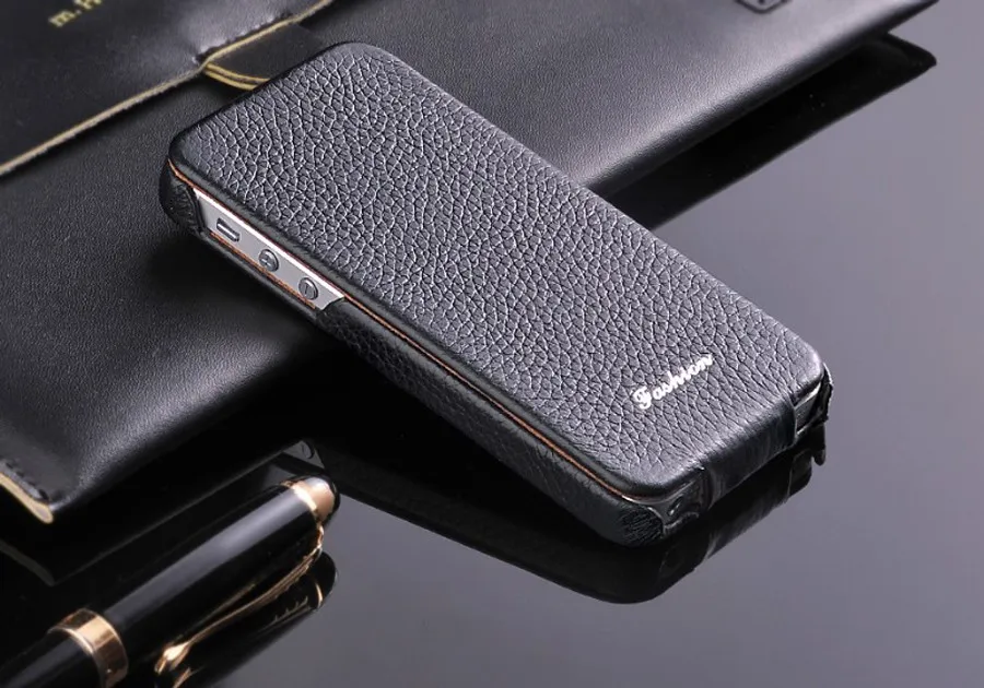 Натуральная кожа Вертикальный флип чехол для iPhone 5 5S SE личи стриа натуральная кожа высокое качество с бесплатной защитой экрана
