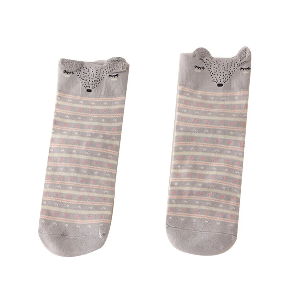 Gray Новые модные милые женские носки с животными из мультфильмов повседневные теплые мягкие носки до лодыжки из хлопка для девочек W708 - Цвет: Gray