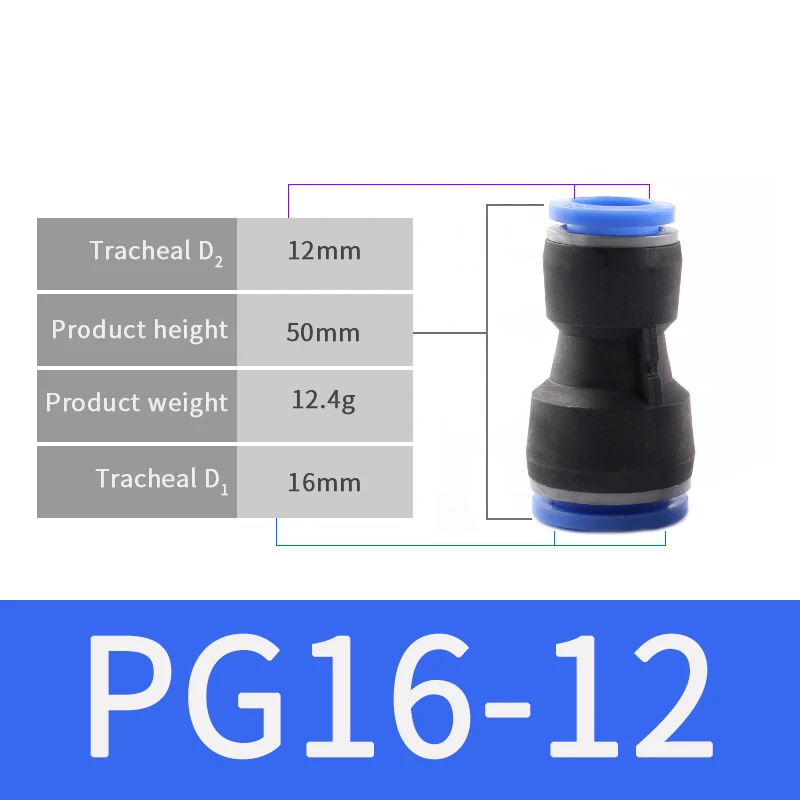 PG16-12 Пневматические Фитинги PG 4 мм 6 мм 8 мм 10 мм 12 мм Воздушный водяной шланг Труба одно касание прямой нажимной пластиковый быстроразъемный фитинг - Цвет: PG16-12