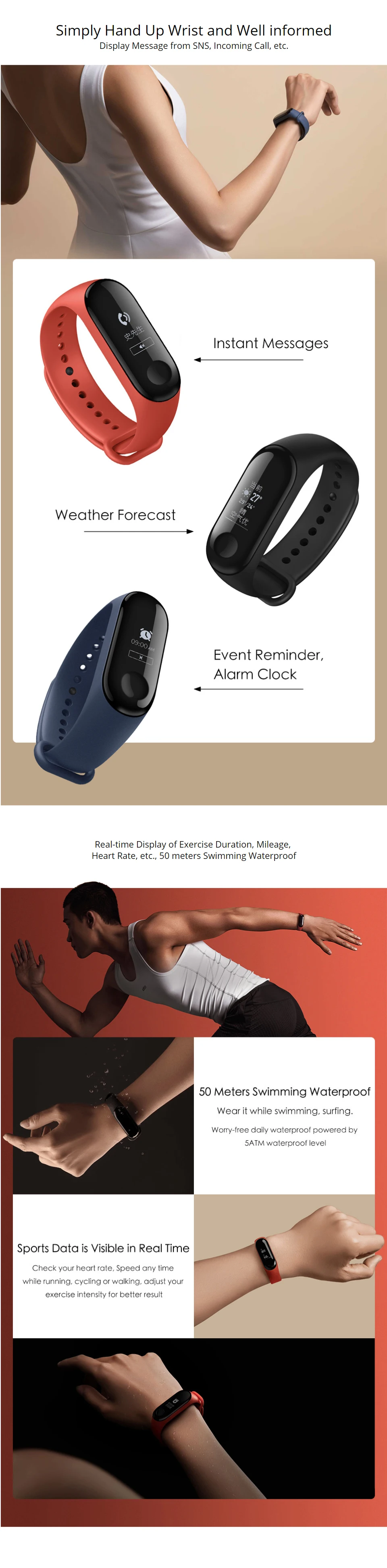 Xiaomi Mi band 3 NFC версия 0,7" OLED большой сенсорный экран новые умные браслеты браслет