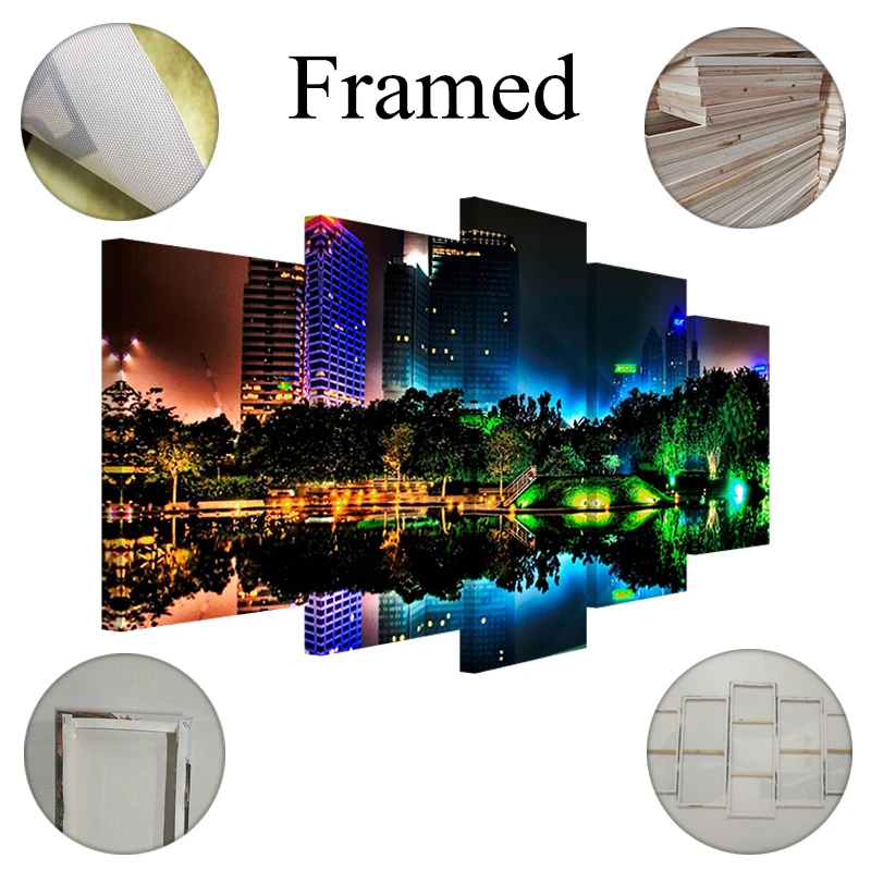 YPHYHD холщовые картины настенная живопись 5 шт. дорожный мост Ночной пейзаж дерево