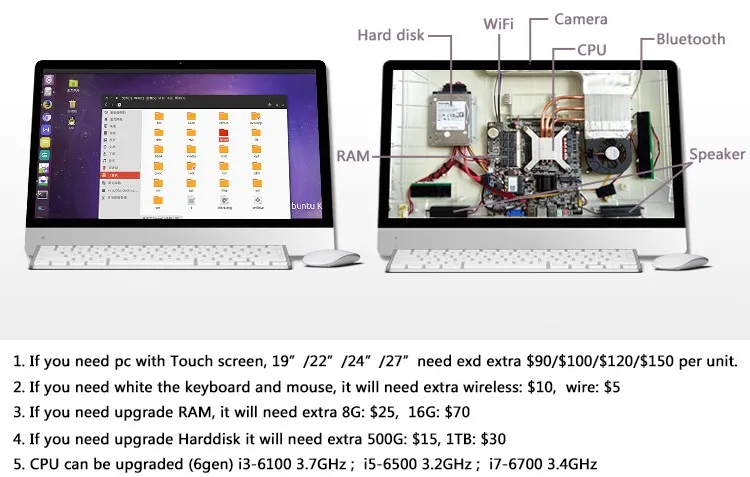 OEM 18,5 21,5 23,5 27 дюймов ПК с сенсорным экраном Процессор i3i5i7 ОС Android оконные рамы все одном Quad core 1 Гб DDR3 8 Гб настольных ПК