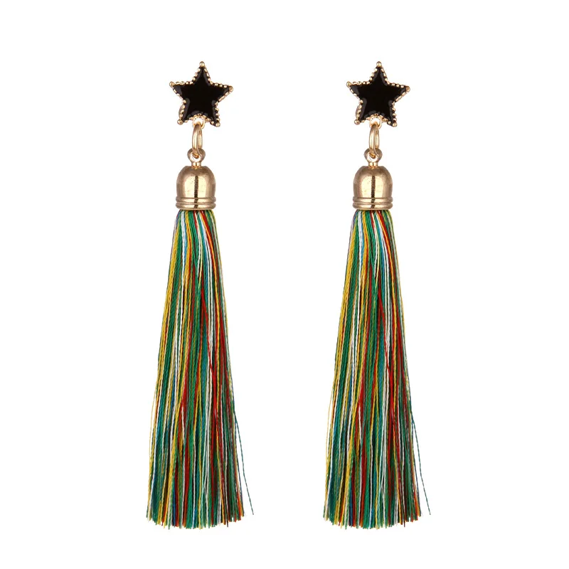 2017 New Arrival Fashion Bohemian Black Colorful Statement Star Tassel Drop Earrings For Women Ear Jewelry Bijoux Femme | Украшения и