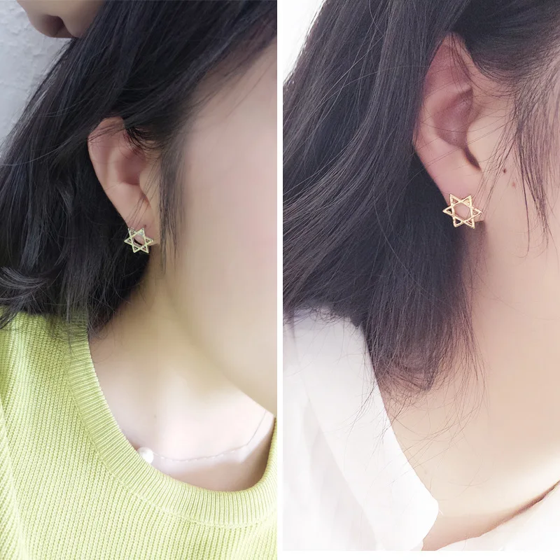Корейские модные серьги мини Готический Черный полые звезды Bijoux Splinter гвоздики