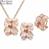 2019 queen flower necklace earrings jewelry sets fashion wedding party gold color austrian crystal leaf pendant 84954