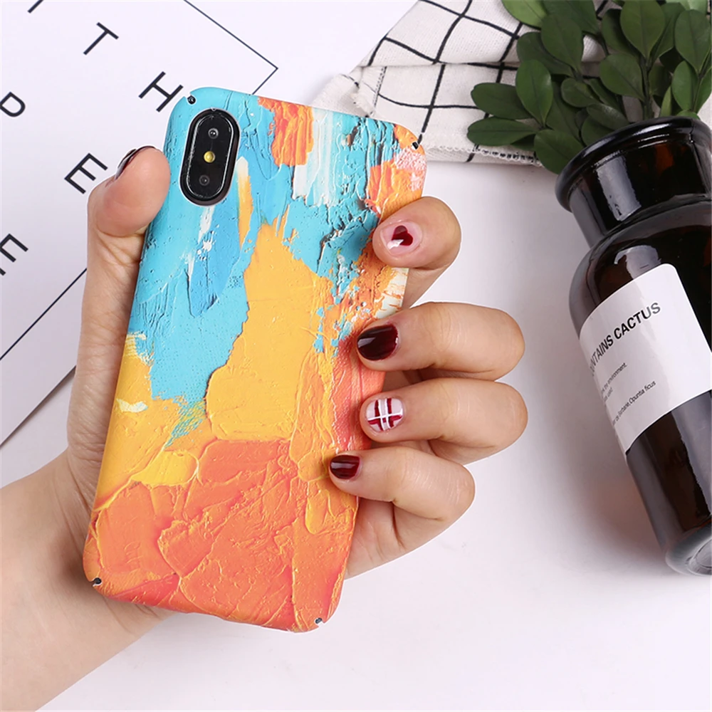 Phone Case For iPhone 6 6S Plus 7 8 X 10 Colorful Crayon Painting Luminous Matte Hard PC Full Protection Back Cover Coque |