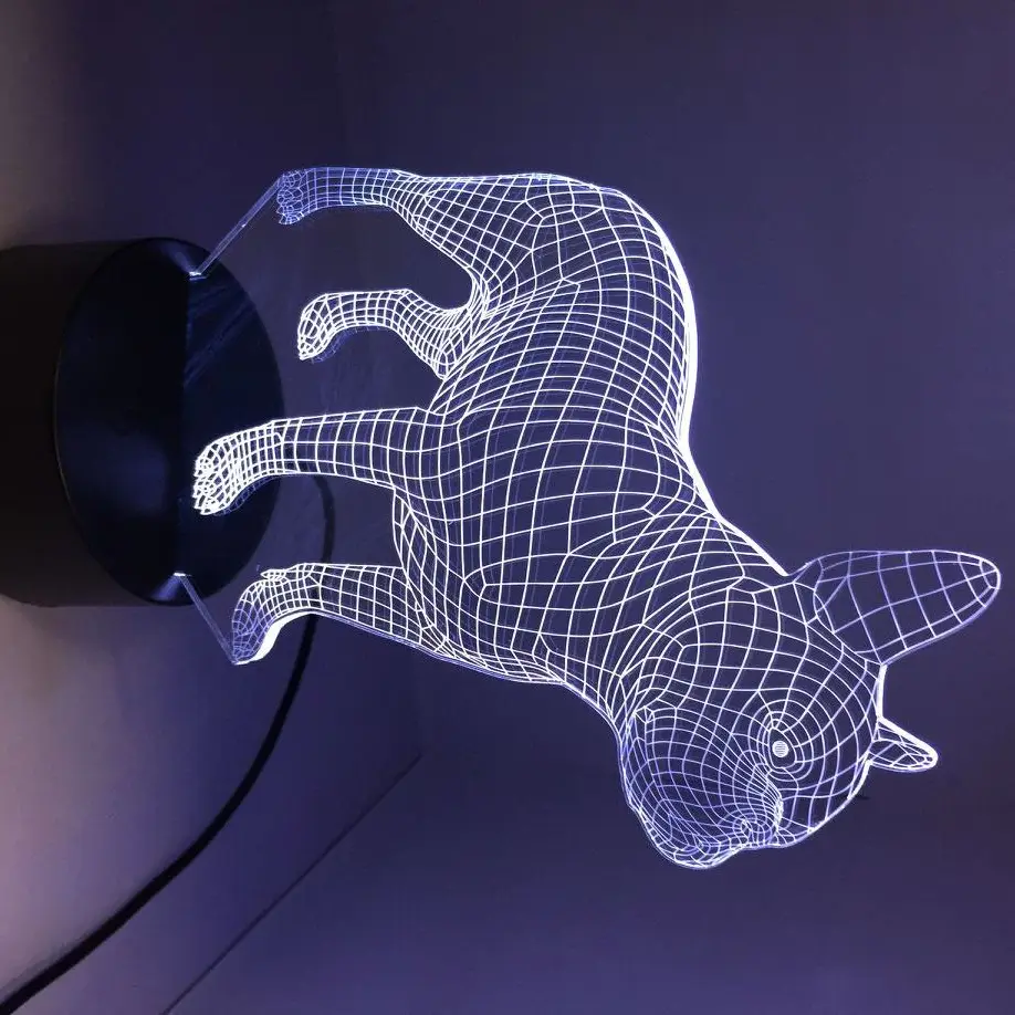 Французская собака 7 цветов лампа 3D Визуальный светодиодный ночник для детей