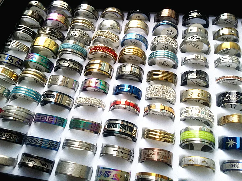 

Wholesale bulk lots 100pcs rings mixed styles high quality stainless steel mens womens fashion wedding party jewelry brand new