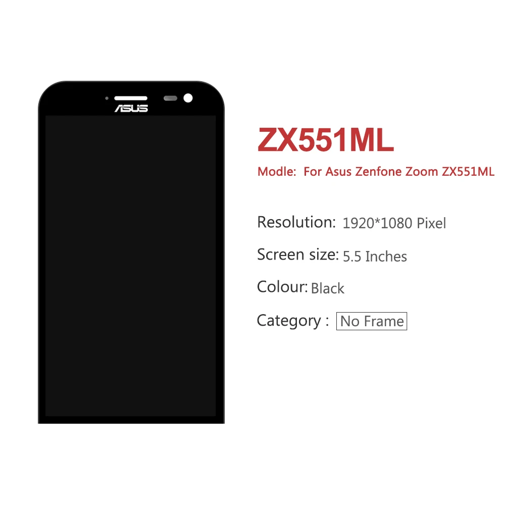Для Asus Zenfone Zoom ZX551ML ЖК-дисплей сенсорный экран дигитайзер с рамкой полная сборка для ZX 551 ML черный/белый