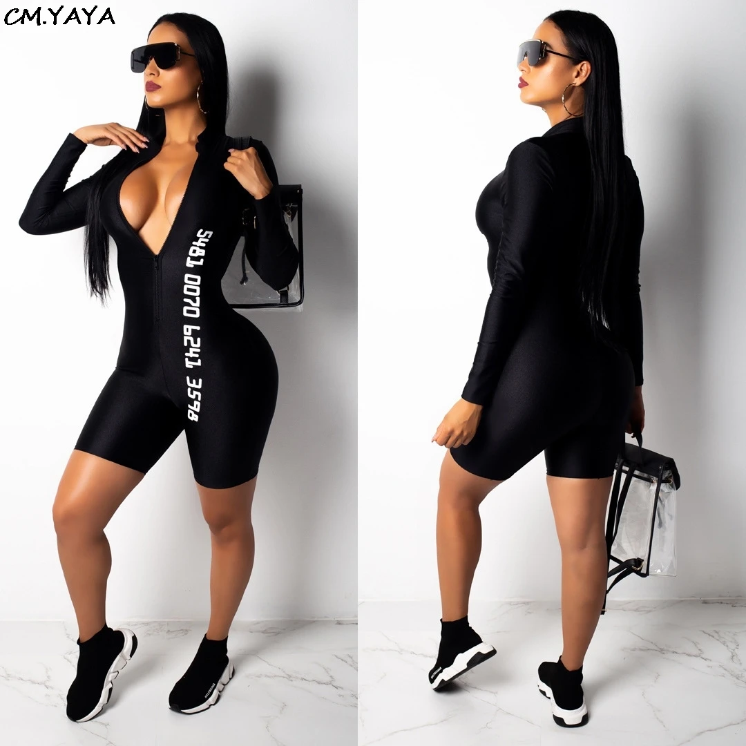 Женские облегающие комбинезоны с длинным рукавом и буквенным принтом высокая
