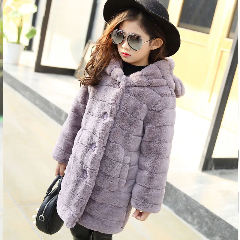 Длинные зимние куртки с капюшоном из искусственного меха для девочек 2018 детские