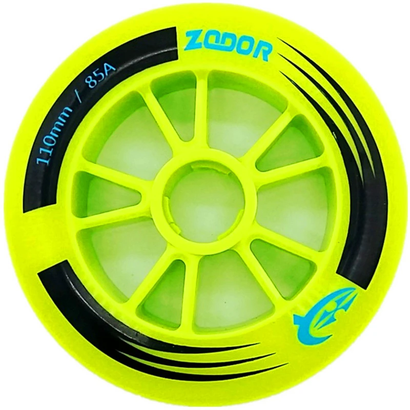 Роликовые коньки ZODOR Grip для гоночного марафона 110 мм 100 90 85А желто зеленые 2 шт. в