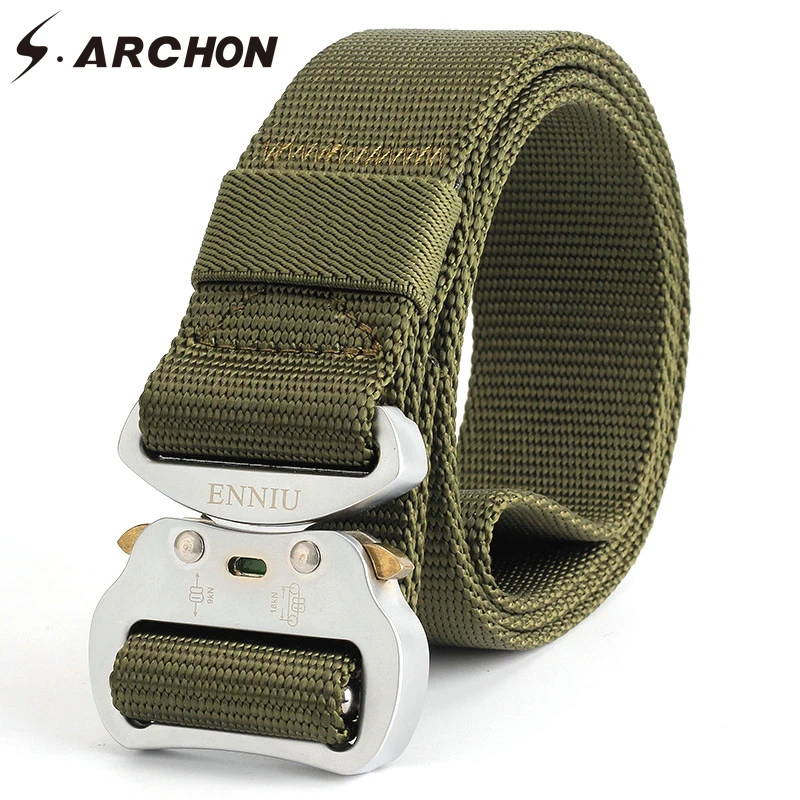 

S.ARCHON Quick Release Thick Military Combat Nylon Belts Men Metal Buckle Knock Off Tactical Strap Male Survival SWAT Belt 3.8cm