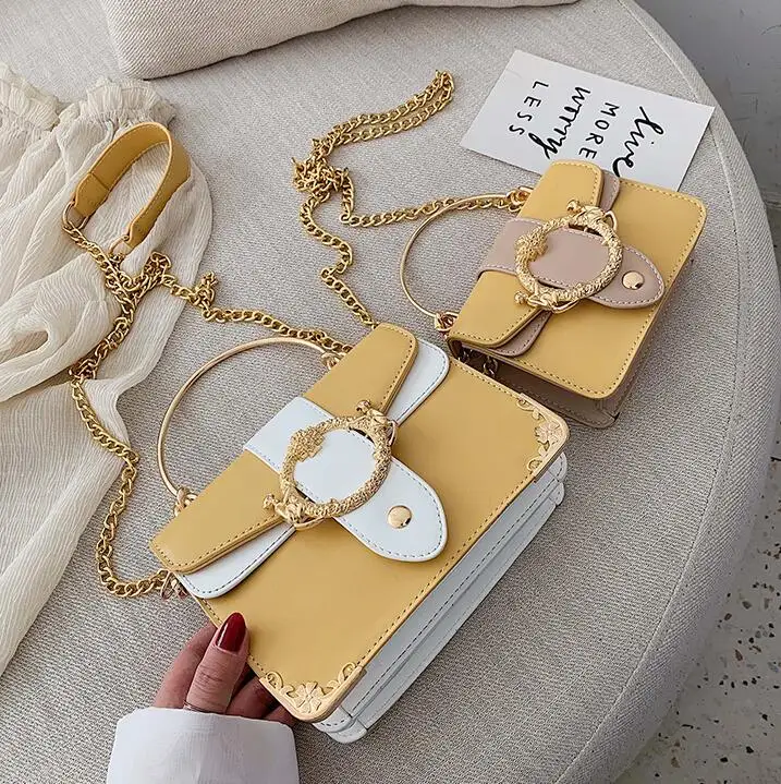 Yellow set Элегантная женская сумка-тоут с металлическим кольцом модная новая качественная женская дизайнерская сумка из искусственной кожи сумка-мессенджер на плечо с цепочкой - Цвет: Yellow set