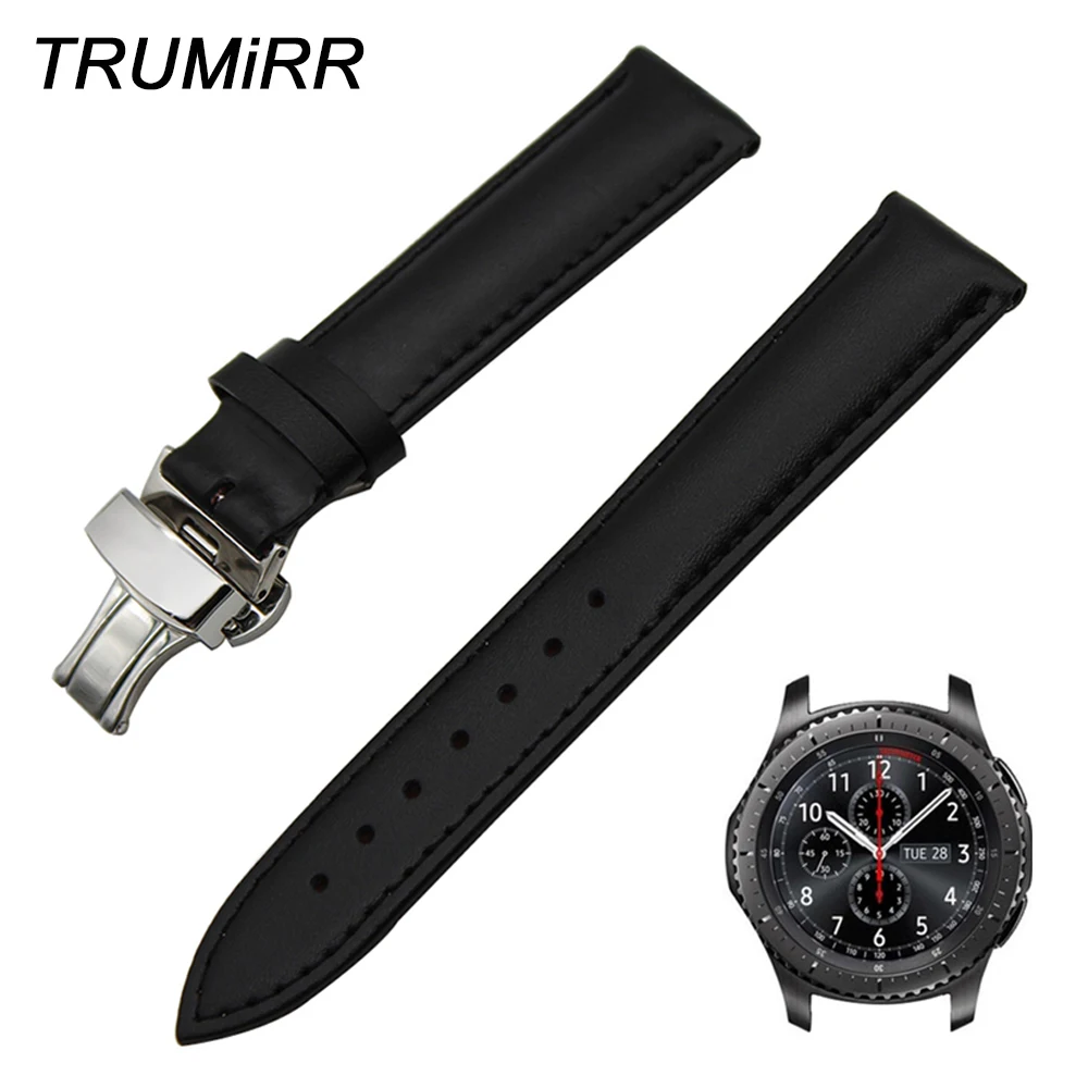 

22mm Genuine Leather Watch Band Butterfly Buckle Strap for Samsung Gear S3 Classic Frontier Garmin Fenix Chronos Wrist Bracelet