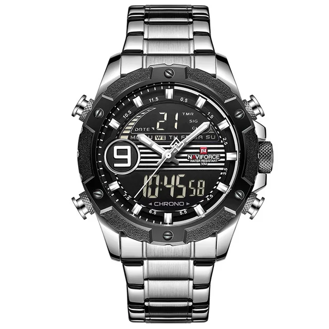 Топ люксовый бренд NAVIFORCE мужские спортивные часы мужские кварцевые цифровые аналоговые часы мужские модные полностью стальные водонепроницаемые наручные часы - Цвет: white black