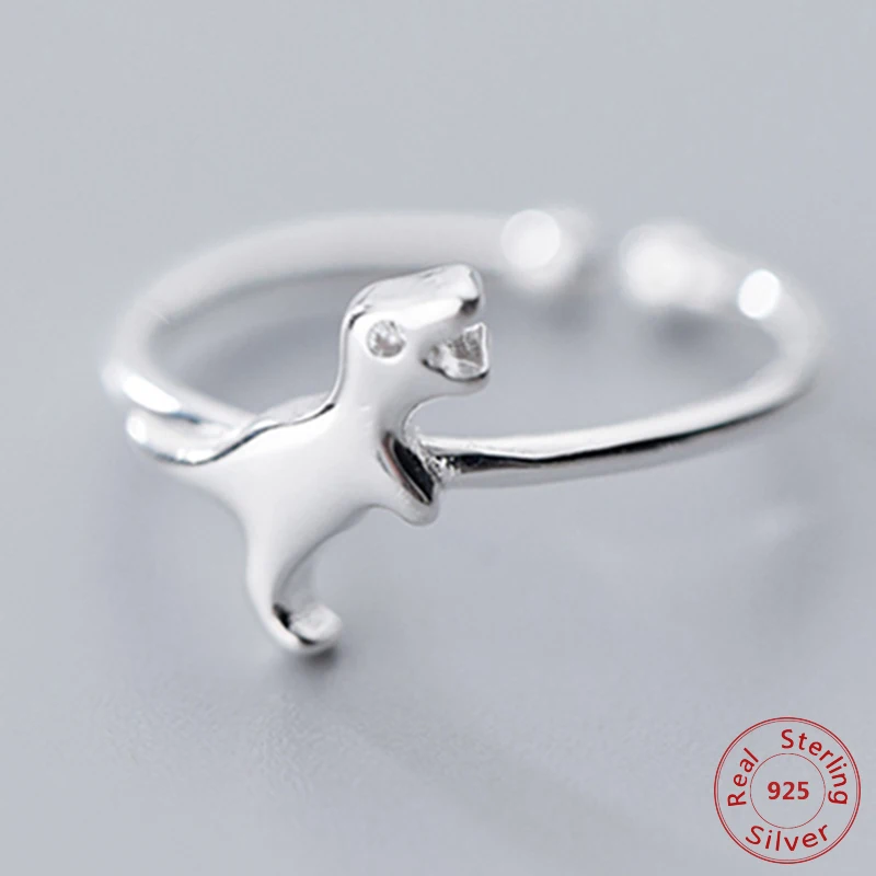 925 одноцветное Настоящее серебро 925 пробы Для женщин леди Jewelry кольцо в форме динозавра открытие Размеры 5 6 7 подарок любимым девушки леди