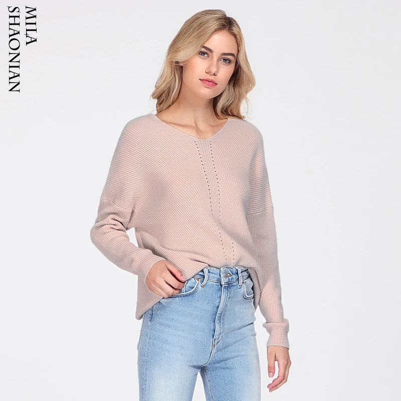 Autumn Casual Pullovers Sweaters Women Hollow out Loose V-neck Top Long Sleeves Solid Knitted Cotton Office Ladies Soft | Женская одежда