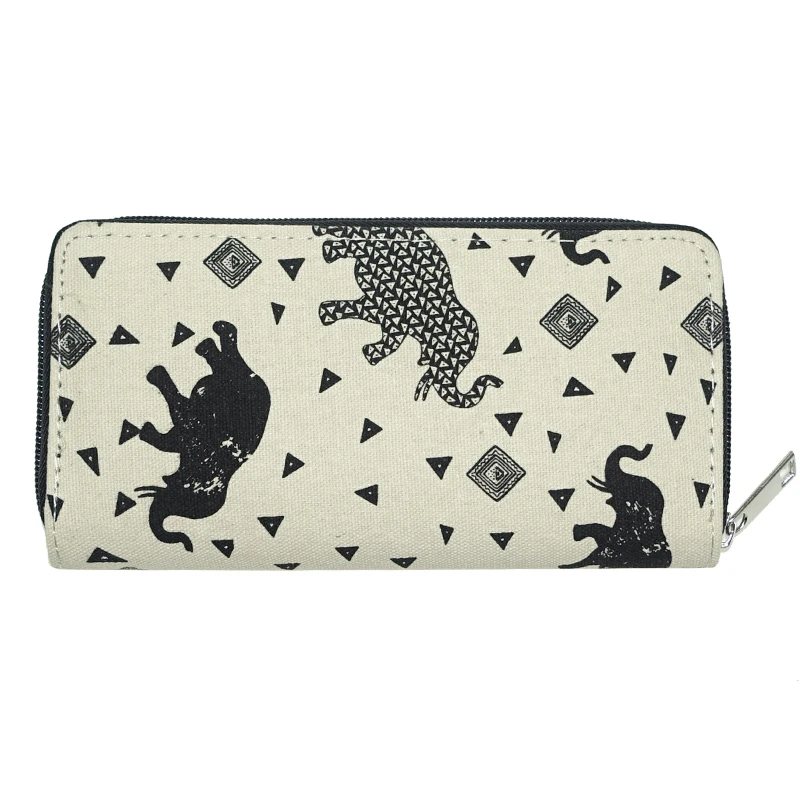 Tzecho молнии бумажник для Для женщин с телефон Холст мультфильм слон длинным