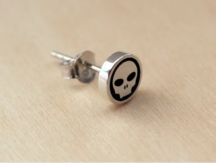 

925 Silver Earrings Silver Skull Earrings ms.man punk Round Earrings