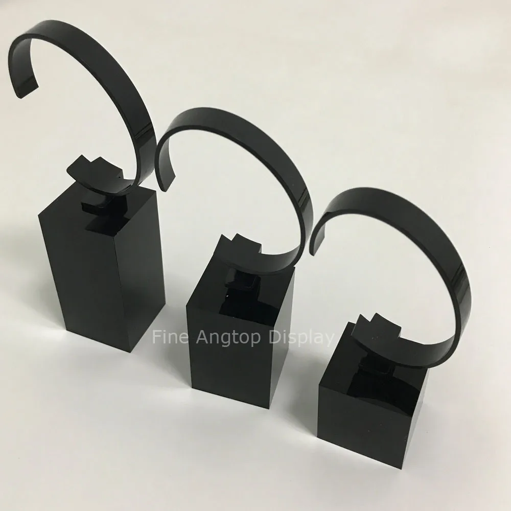 3pcs/set Acrylic Watch Display Block C Ring Holder Black Watch Stand With Square Base