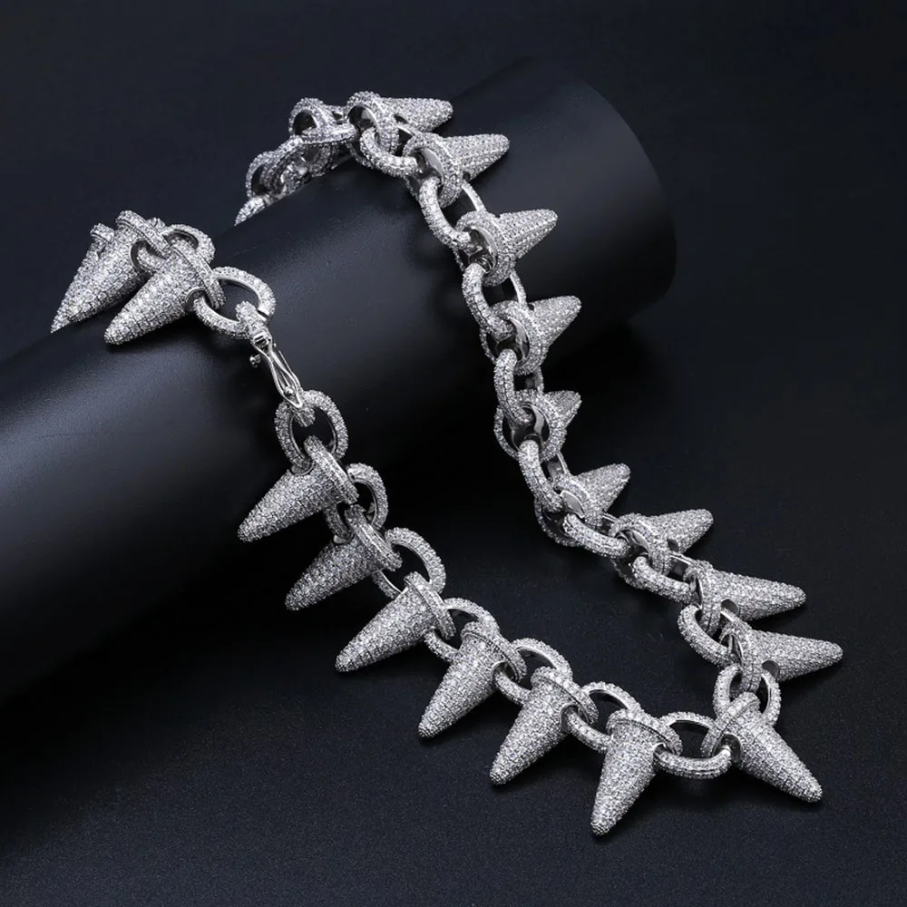 28 мм Роскошная Мода Рок Iced Out заклепочные шипы ожерелье с манжетами цепь Bling Циркон хип хоп золотые серебряные ювелирные изделия подарки для мужчин