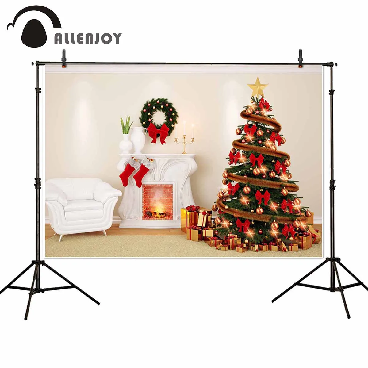 Фон для фотосъемки Allenjoy с изображением камина рождественской елки блестящие