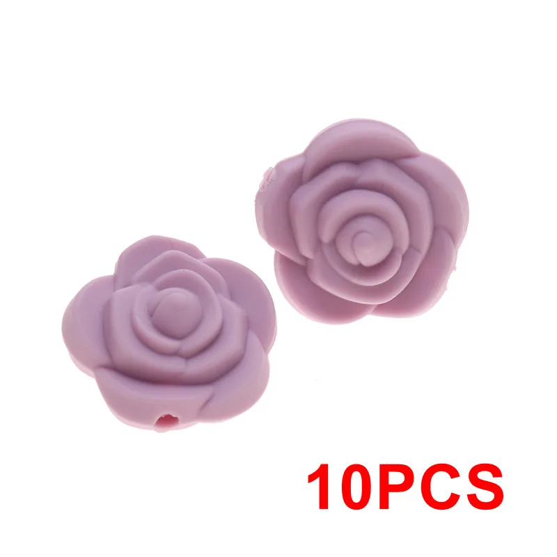 95 Lilac 10 шт Мини цветок жемчуг силиконовая Роза Прорезыватель бисера BPA бесплатно детский аксессуар для прорезывания зубов игрушки DIY новорожденных Жевательная соска клип цепи - Цвет: 95 Lilac