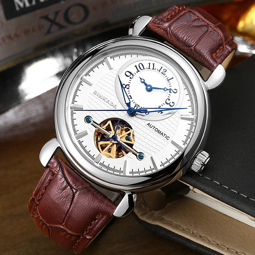 Двухкратные мужские роскошные механические часы с золотым скелетом и