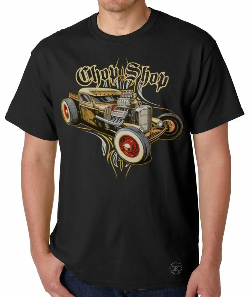CHOP SHOP футболка гаражный тройник ~ Горячая Крыса Стержень Pinstripes Старая школа |