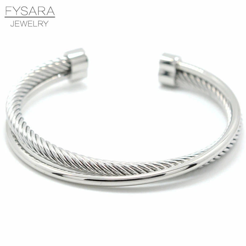 Silver color FYSARA витой кабель, провод манжеты Браслеты и браслет для Для мужчин Для женщин аксессуары Нержавеющая сталь золото Цвет наручные Pulseiras - Окраска металла: Silver color