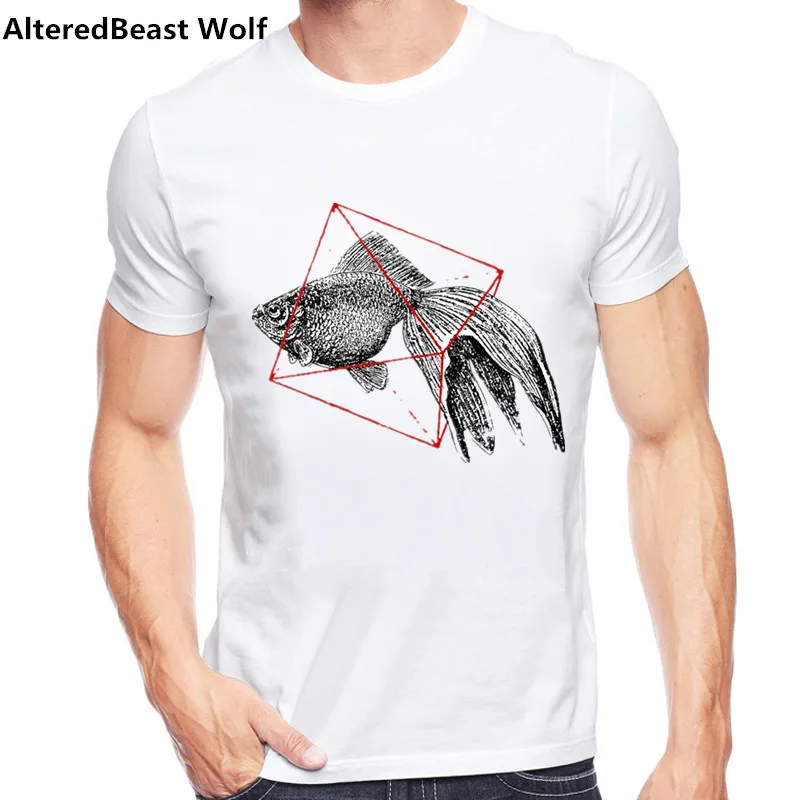 2017 брендовые НОВЫЕ геометрические футболки с изображением рыбы мужские