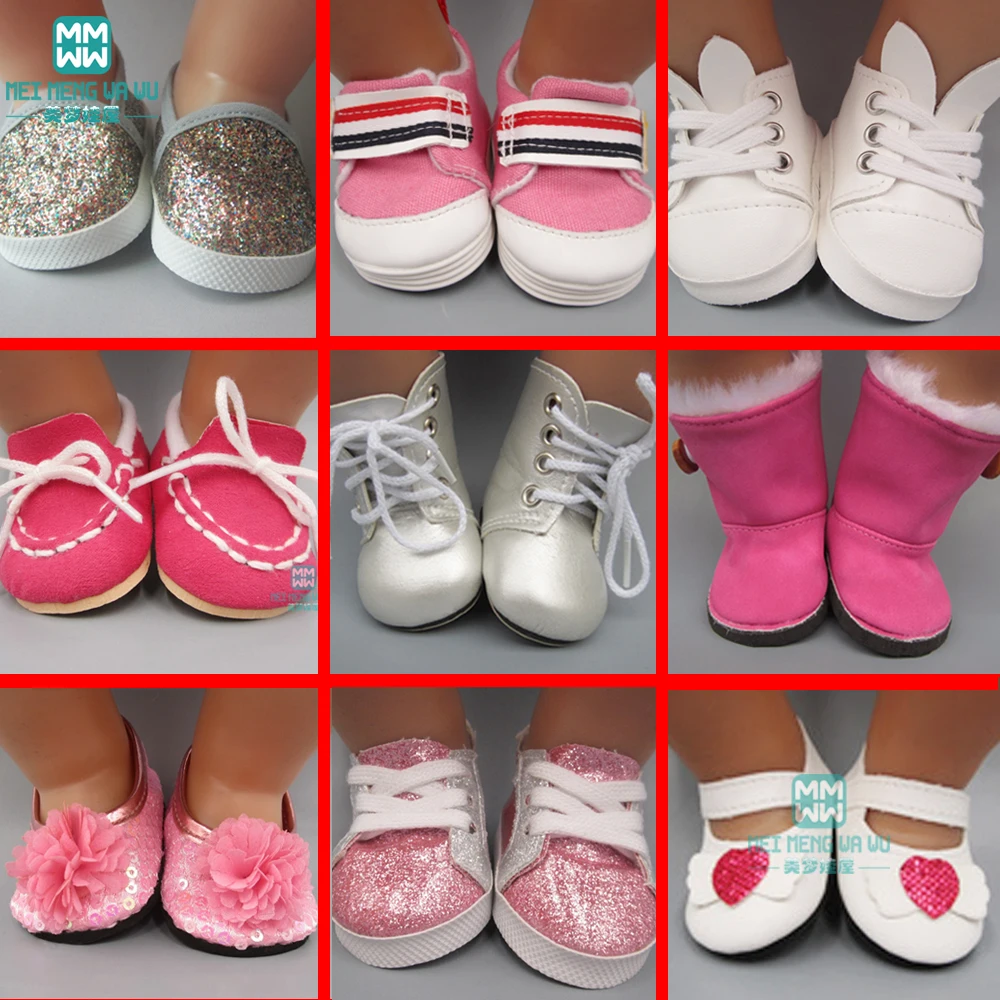 

2019 NEW toy baby shoes for doll fit 43cm new born doll accessories and American doll fashion boots, leather shoes, sports shoes
