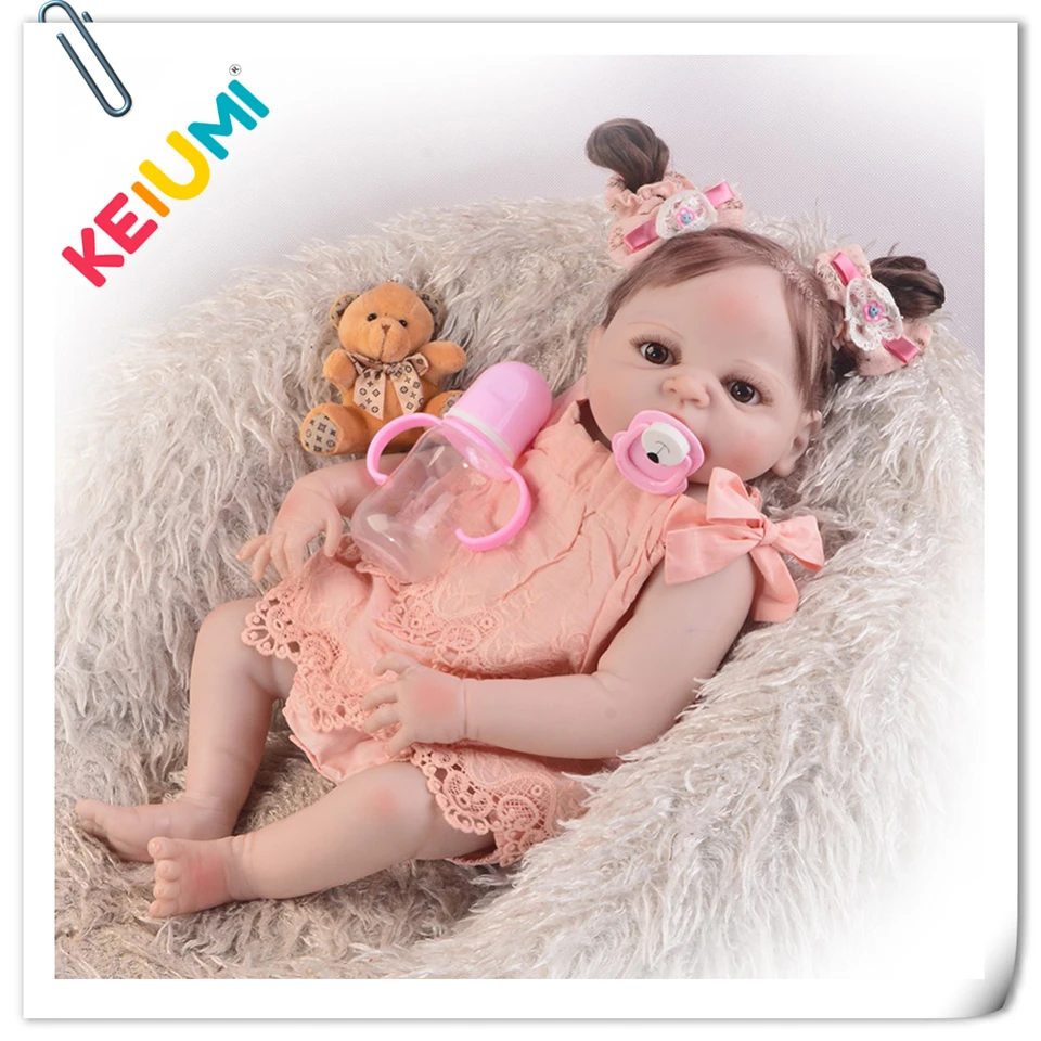 KEIUMI дизайн 23 дюймов полный корпус силиконовый Reborn Baby девочка кукла волокна
