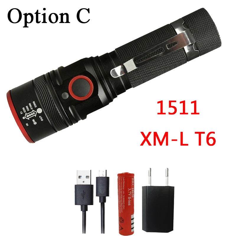 Option C Litwod Z201511 XML-T6 USB Перезаряжаемый Фонарик светодиодный фонарик масштабируемый 4 режима фонарь для 18650 с usb-кабелем для кемпинга - Испускаемый цвет: Option C