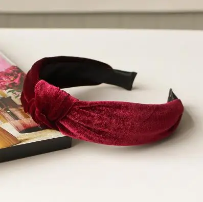 Velvet Wine Женский ободок, модный однотонный бархатный ободок для волос, повязка на голову для женщин и девочек, элегантный ободок для волос ручной работы с перекрестным бантом - Цвет: Velvet Wine