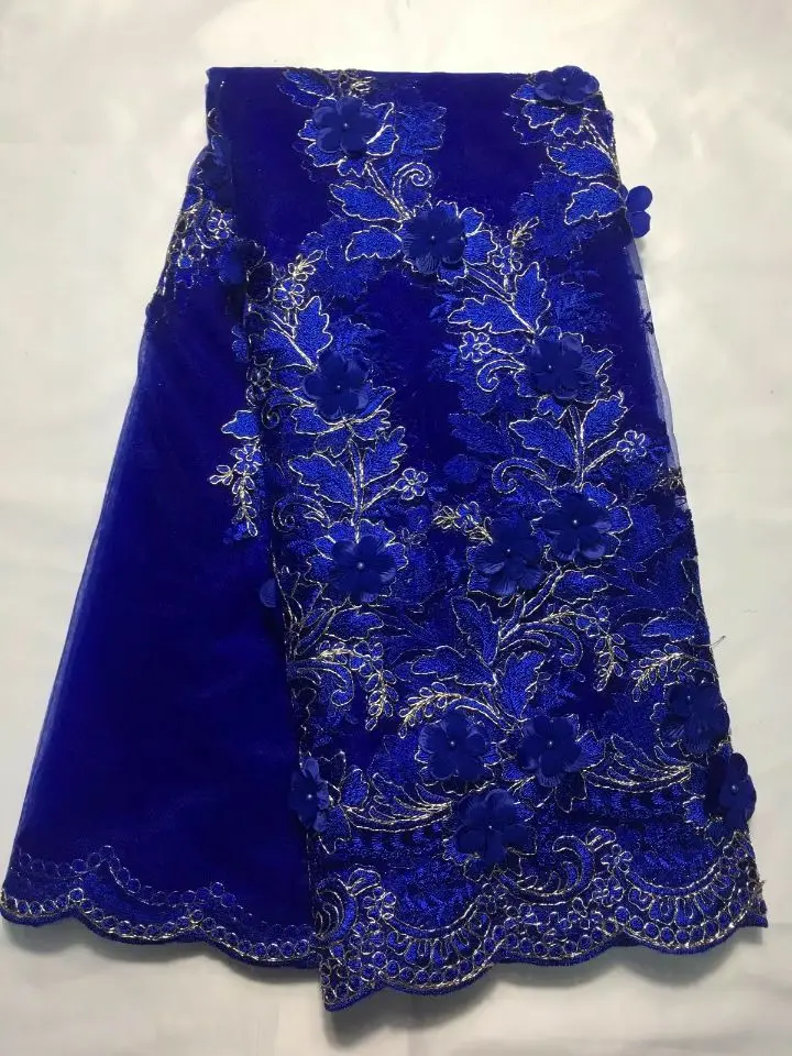 5 Yards/pc Beautiful royal blue french net lace fabric with beads and flower decoration african mesh for dress QN64-7 | Дом и сад
