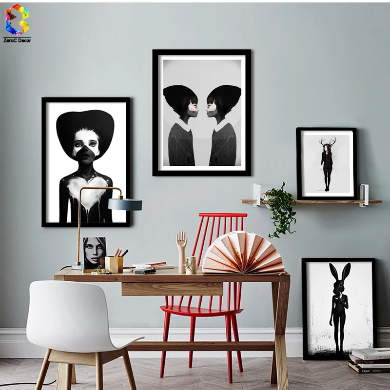 

Black White Girl Portrait Posters and Prints Wall Art Canvas Painting Pictures For Living Room Nordic Home Decor