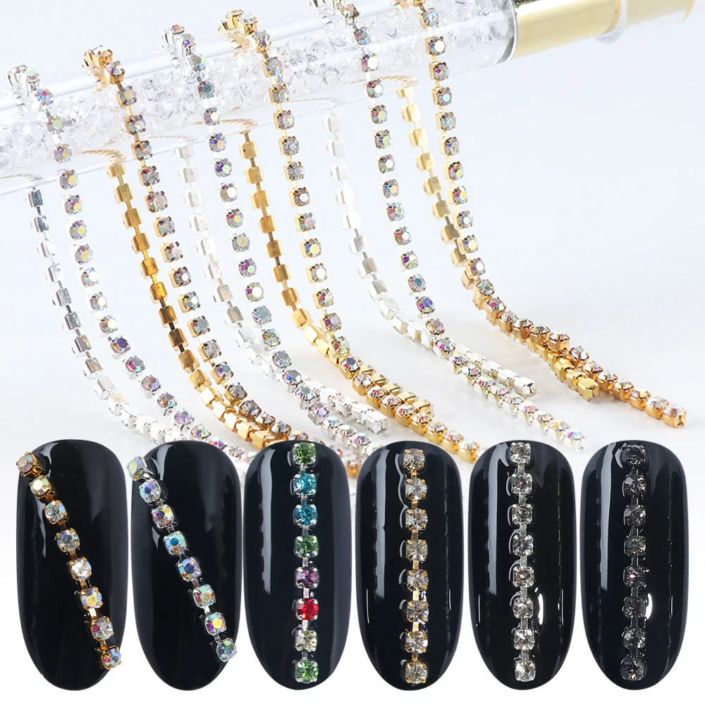 6 шт бриллианты металлические цепочки стразы на ногти линии 3D Красочные Striping