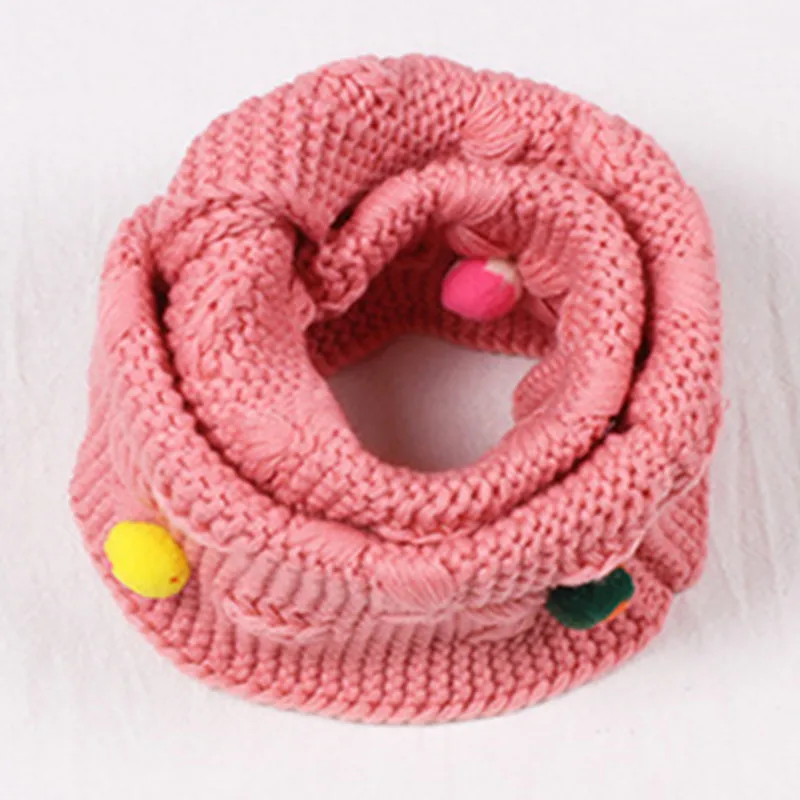 New Autumn winter girls scarf kids child collar colorful pom ball decorated warm thick knitted wool children scarves |