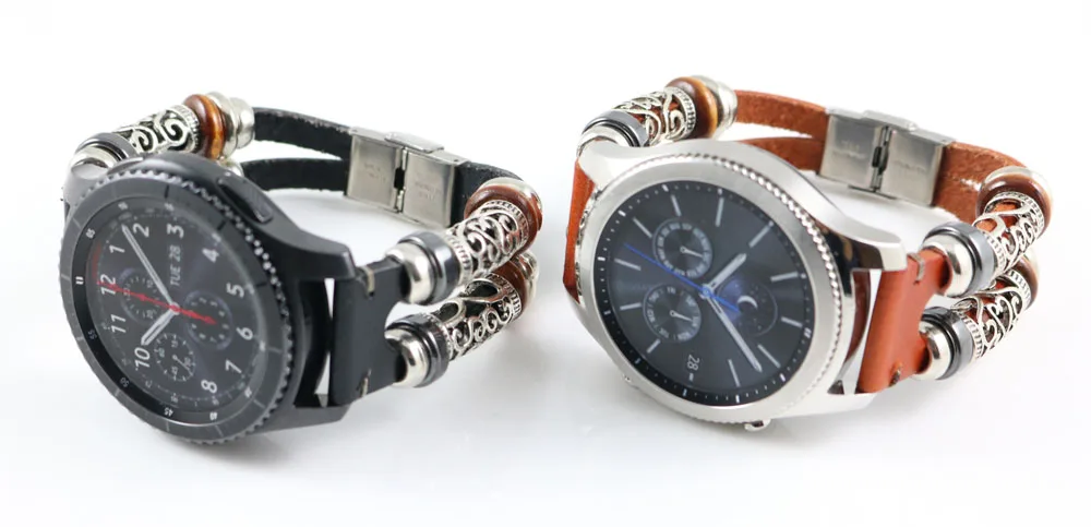 22 мм бусины из натуральной кожи браслет для samsung gear S3 ремешок для Xiaomi Huami Amazfit Pace Stratos 2 Amazfit 2 Band