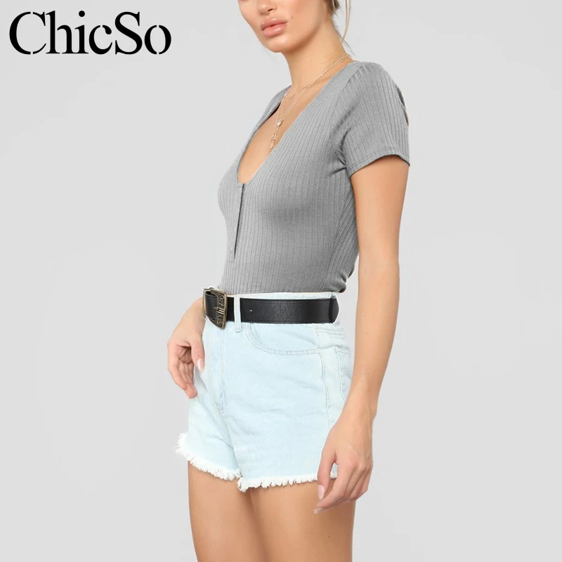 Женское трикотажное боди с коротким рукавом MissyChilli повседневное черное