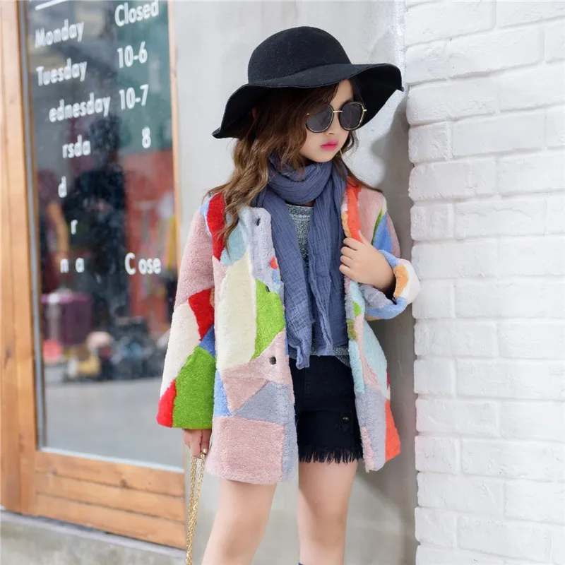 Длинное меховое пальто для девочек зима 2018 детское одежда теплая детская