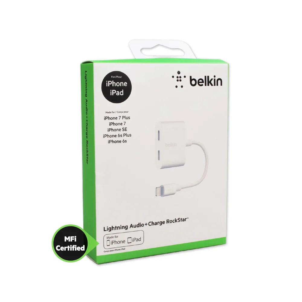 Belkin аудио + зарядка Rockstar MFi Сертифицированный 8pin адаптер кабель для iPhone X 8 7 Plus 6s