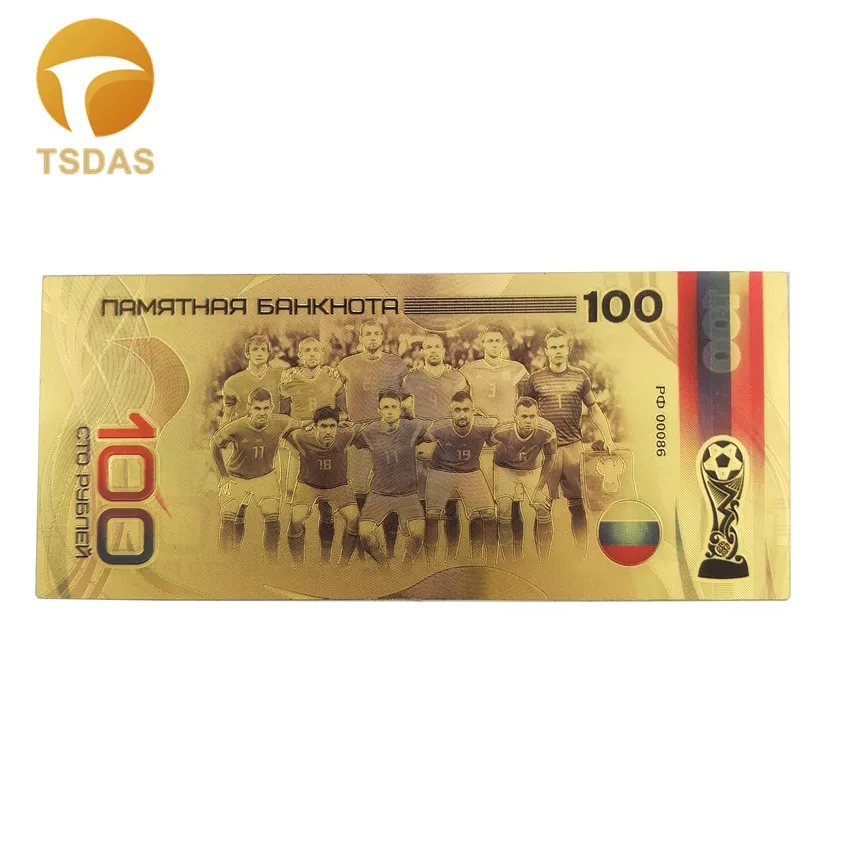 Waterproof Gold Banknote Russia Football Gold Plated 100 Rubles Banknotes for Football Fans Souvenir Gifts