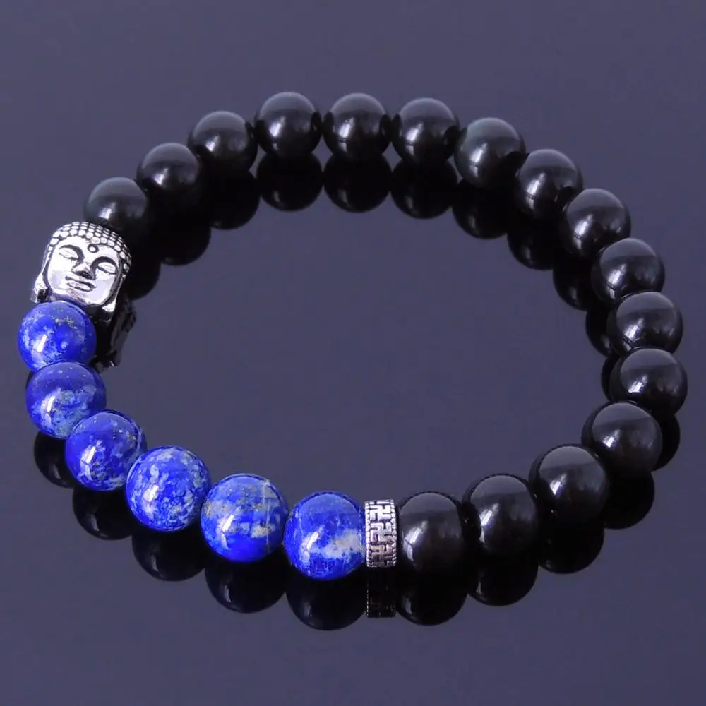 Бесплатная доставка мужской/женский каменный браслет черный обсидиан Lapis