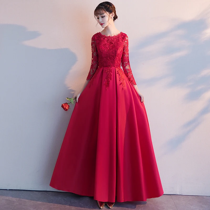 Зимнее женское красное платье с длинным рукавом Cheongsam винтажное свадебное